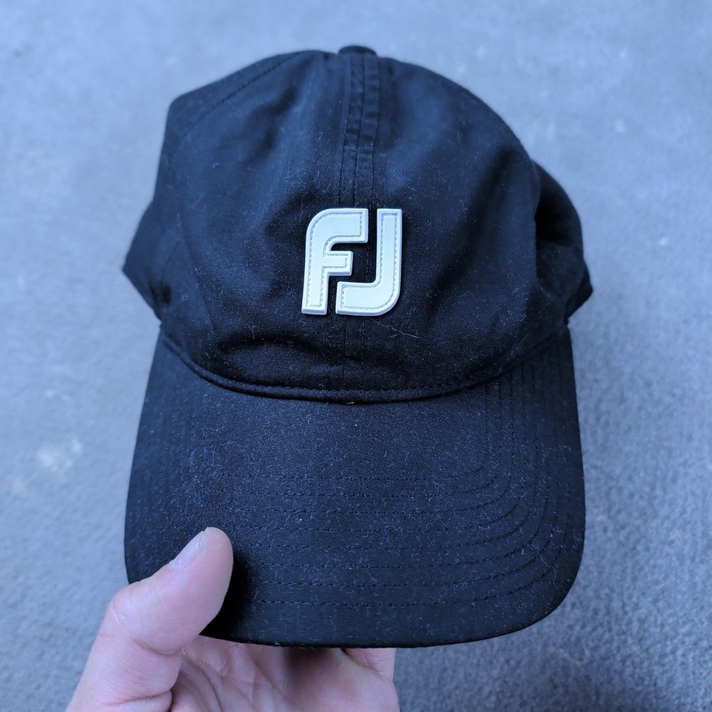 FootJoy DryJoys Hat OSFA Mens Black Golf Cap FJ Logo Adjustable Strapback